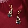 Corea del Sur Nueva Entrada Lujo Ligero de Alta Gama Pendientes de Gota de Agua con Incrustaciones de Diamantes Negros Huecos de Doble Capa Moda Femenina Simple Distintivo Aro para la Oreja