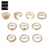 Anillos Populares Transfronterizos Europeos y Americanos, Juego de Anillos Abiertos Articulados con Diamantes de Corazón, Estrella y Luna, Diseño de Nicho de Personalidad Femenina
