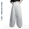 Calça de Moletom Esportiva Cinza Estilo Americano Tendência Venda Quente Unissex Solta Versátil Duas Pregas Caimento Amplo Perna Larga Calça Casual