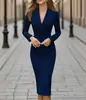 Otoño 2026 Comercio Exterior Transfronterizo Amazon Nuevo Estilo Europeo y Americano Vestido Blazer de Manga Larga Cruzado para Mujer con Diseño de Ceñido a la Cintura