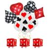 Globo de película de aluminio con diseño de dados cuadrados de seis caras, 12 y 22 pulgadas, con borde cruzado. Globo estilo casino con diseño de picas, flor de ciruelo y melocotón rojo.