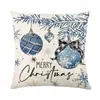 Fronha de Almofada de Natal Azul Xadrez de Linho Estampado Boneco de Neve Decorativa Fronha de Almofada de Sofá Capa de Almofada Doméstica Transfronteiriça