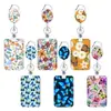 Fivela retrátil de liga de zinco branca em formato de borboleta, fácil de puxar, cordão de poliéster com estampa floral pequena, porta-crachá