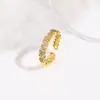 Anel Aberto Floral Pétala de Cobre Banhado a Ouro 18K Transfronteiriço da Moda, Anel de Coração Totalmente Cravejado com Diamantes, Joia de Anel Ajustável