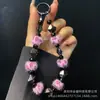 Corrente de Celular de Bolinha de Pelo Outono Inverno Pedra Irregular Acrílica Corrente Curta Estampa de Leopardo Cordão de Celular com Contas de Cristal Venda por Atacado