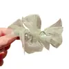 Pinza para el Cabello con Lazo de Organza Verde Menta y Perlas, con un Toque Elegante y de Alta Gama, Pinza de Cocodrilo Versátil y Elegante para la Parte Trasera de la Cabeza