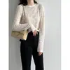 Camiseta de Encaje Floral Francés Luxi de Manga Larga para Mujer, Otoño 26, Camiseta Base de Malla Jacquard en Capas 21109