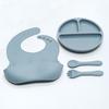 Pacote de talheres de silicone infantil para crianças aprendendo a comer tigela suplementar garfo e colher para comer bebê conjunto de sucção forte anti-queda