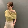 Atualização de Tamanho: Blusa de Verão Chique com Design Francês, Ombro a Ombro que Revela a Clavícula, Top Elegante e Emagrecedor para Mulheres