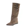 Botas de Pierna de Pantalón con Punta y Aumento Interior Hebilla de Cuero Botas Largas Mujer Tacón Alto Botas de Montar Nuevo Estilo Otoño/Invierno 2026