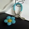 Nuevo Estilo Anillo de Dedo de Malla con Pedrería Lanyard para Teléfono Llavero de Flor Completa con Pedrería Creativo Colgante Accesorio para Bolso de Teléfono
