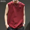 Colete Bordado Estilo Americano Masculino Verão 2026 Novo Fino Solto Tamanho Grande Regata Esportiva Roupa Externa Top Fitness