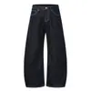 Calça jeans curva Cleanfit masculina, marca de moda high street, calça casual de corte solto com costura de cor contrastante em estilo workwear