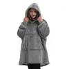 Manta vestível com capuz e mangas, manta de flanela quente para TV, manta para cochilo em casa, manta com capuz para crianças