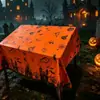 Toalha de Mesa Descartável para Festa de Halloween Laranja e Preto Padrão Castelo Fantasma Plástico Impermeável para Reuniões Festivas