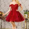 Vestido Corto Strapless de Estilo Europeo y Americano para Baile de Graduación con Aplique de Encaje Corazón, Vestido de Noche de Malla sin Mangas