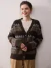 Otoño e Invierno Nuevo Cárdigan de Punto de Cachemira a Rayas de Color en Contraste Top Cuello en V Look Holgado Adelgazante Estilo Lazy Chaqueta Gruesa para Mujer