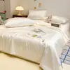 Nuevo Sencillo Dibujo Animado Lindo Seda Lavada Colcha de Verano Pieza Única Colcha Refrescante de Verano Colcha de Aire Acondicionado Dormitorio Estudiantil Juego para el Hogar