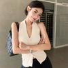 Camisola de punto con cuello halter al por mayor para mujer, estilo nicho dulce y picante de verano, top corto sin espalda, ropa de mujer, seda fresca