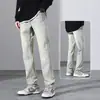 Pantalones Largos de Pierna Recta Sueltos Lavados Retro para Primavera Otoño Pantalones Casuales para Hombre Ligeramente Acampanados Jeans de Calle Alta Americana de Otoño
