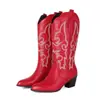 Botas altas de cuero para mujer estilo calcetín otoño e invierno transfronterizas talla grande botas vaqueras punta redonda versátiles comercio exterior botas de tacón alto para mujer tacón cuadrado
