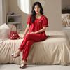 Pijama Modal Feminina Nova de Verão, Roupa de Casa, Calças de Manga Curta, Conjunto Vermelho de Duas Peças, Pode Ser Usado Fora Atacado