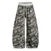 Pantalones de Pierna Ancha tipo Cimitarra con Bordado de Letras Camuflaje, Estilo Casual Holgado, Marca Trendy, Pantalones Casuales Largos para Hombre Retro
