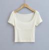 Camiseta de manga curta com gola redonda grande estilo menina gostosa feminina 2024 verão slim-fit slim-fit top