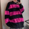 Suéter para hombre, otoño e invierno, estilo retro americano 2024, nuevo, holgado, con contraste de colores, a rayas, moderno, para parejas, camisa interior básica