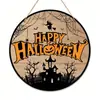 Decoración Popular Transfronteriza de Artesanía de Madera para Halloween, Cartel para Puerta, Colgante de Disco Fantasma, Decoración para Ambiente de Fiesta Festiva