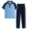 Conjunto de uniforme escolar de verano para estudiantes de secundaria, atuendos de pareja de algodón de manga corta para niños y niñas, uniforme de clase deportivo de dos piezas para escuela secundaria y primaria