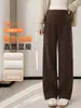 Calça de maternidade para primavera e outono, novo estilo 2026, design de perna reta, cintura alta, ajustável, calça casual de perna larga para mulheres baixinhas