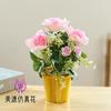 Rosa de tres cabezas bonsái pequeño flores artificiales de alta calidad decoración interior creativa flores artificiales plantación verde Amazon simulación en maceta
