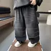 Jeans Anchos de Moda Geniales para Niños Otoño Nuevo Estilo Pantalones Jogger Sueltos Transpirables con Puños Elásticos Jeans Casuales para Niños