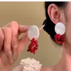 Pendientes de Disco con Borla Estilo Chino Rojos y Azules para Mujer, Pendientes de Vestido de Alta Gama, Pendientes Cheongsam, Pendientes Exagerados Únicos de Nicho