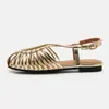 Sandalias de playa planas huecas con correa tejida, nuevo modelo de verano, suela suave, cómodas, sandalias romanas de una correa con hebilla, estilo elegante S7006-2