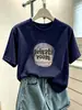 2026 Verano Nuevo Estilo Coreano Moda Versátil Tie-Dye Azul Top Algodón Puro Hombro Normal Cuello Redondo Manga Corta Camiseta para Mujer