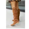 Botas de Mujer de Caña Alta de Ante con Cremallera Lateral de Tacón Bajo, Nuevas para Otoño e Invierno 2026, Transfronterizas de Amazon, Tallas 40-43