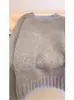 Nuevo Suéter de Punto Corto para Mujer, Jersey Grueso 100% Lana Pura de Otoño e Invierno, con Bloques de Color y Cuello Redondo