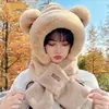 Oso de Peluche Protector de Orejas de Invierno Versátil Lindo Sombrero Bufanda Calentador de Cuello con Capucha Ciclismo Integrado Engrosado
