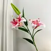 Flor de Lírio Artificial com Textura Realista, 3 Cabeças Grandes de Lírio, Material PU, Decoração de Galho Único para Mesa de Jantar, Celebração de Casamento Flor Falsa