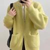 Suéter Cardigan de Color Sólido con Doble Cremallera para Mujer 2026 Otoño e Invierno Nuevo Estilo Coreano Suelto Casual Tejido para Mujer