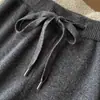 Pantalones de Punto Grueso de Lana Gris de Alta Gama de Pierna Ancha para Mujer, Pantalones Rectos Casuales Sueltos de Cachemir para Otoño e Invierno