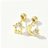 Novos brincos assimétricos de estrela e lua com diamantes, estilo europeu e americano, moda estilo ins, brincos femininos simples e versáteis