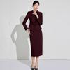 Moda de Primavera y Otoño Nuevo Diseño Ankora Rojo Sentido del Diseño Profesional Traje de Vestir para Mujer Cuello en V Elegante Estilo Diosa Molde
