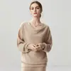 Suéter de Punto Elegante Holgado Adelgazante de Manga Larga para Mujer, Estilo Nuevo Otoño/Invierno, Cachemira, Manga Murciélago de un Hombro, Capa Base de Manga Larga