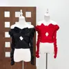 Top Ajustado de un Hombro con Pliegues de Flor de Rosa Blumar* para Mujer con Corte de Diseño Exclusivo Camiseta sin Hombros