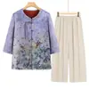 Camisa de verão para mulheres de meia-idade e idosas, solta, estilo mãe de verão, respirável, justa, top para usar por cima, roupas de verão para avós, camisa, novo estilo