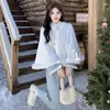Conjunto de Duas Peças Cheongsam Chinês de Inverno Plus Size com Veludo e Manta Shawl Emagrecedora Espessa