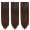 Extensões de Peruca de Cabelo Humano Real de Sete Peças, Cabelo Liso de Alta Temperatura de 16 Polegadas, Extensões de Cabelo Clip-In de Fibra Sintética Europeia e Americana, Peruca Liso
